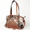 American Darling Women's Hand Tooled Genuine Leather Western Tote Bag In Brown / White In Brown