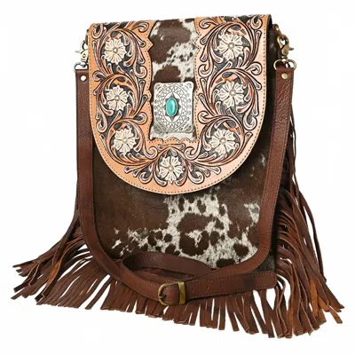 American Darling Women's Hand Tooled Hair-on Genuine Leather Western Crossbody Bag In Brown