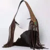 American Darling Women's Hand Tooled Hair On Hobo Bag In Brown Multi In Brown