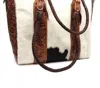American Darling Women's Hand-tooled Leather And Cowhide Accents Tote Handbag In Brown/white In Multi