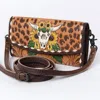American Darling Women's Hand Tooled Leather Crossbody Purse In Cheetah Sunflowers