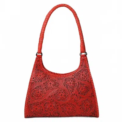 American Darling Women's Hand Tooled Leather Hobo Shoulder Handbag In Red
