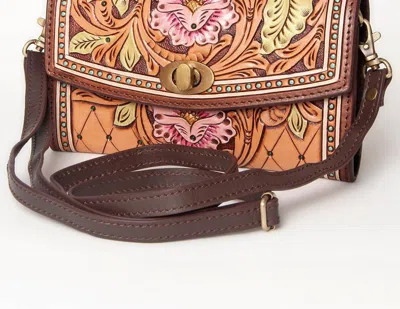 American Darling Women's Hand Tooled Leather Purse In Brown/pink