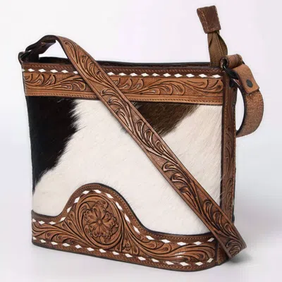 American Darling Women's Hand Tooled Leather Strap Bag In Brown And White
