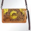 American Darling Women's Hand Tooled Leather Wristlet In Brown