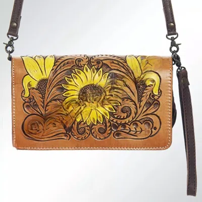 American Darling Women's Hand Tooled Leather Wristlet In Brown