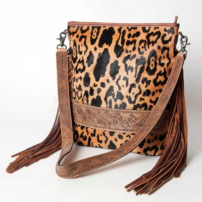 American Darling Women's Hand-tooled Leather Messenger Bag In Black/brown