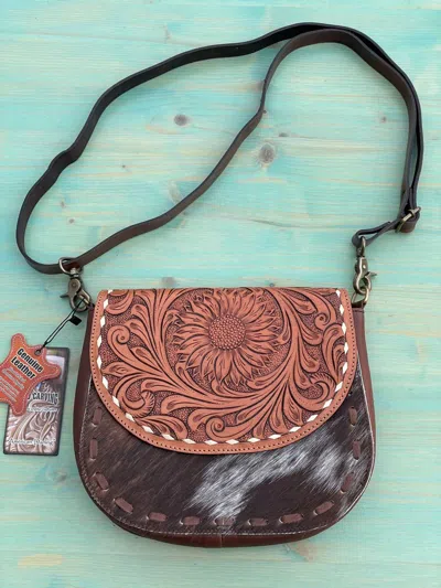 American Darling Women's Leather Hair On Hide Crossbody Purse In Brown