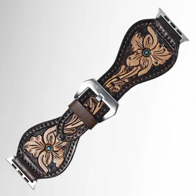 American Darling Women's Leather Tooled Apple Watch Strap In Brown