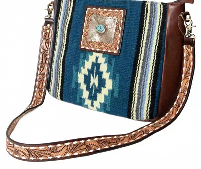American Darling Women's Messenger Saddle Blanket Fabric Bag In Brown With Blue In Multi