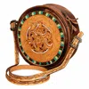 American Darling Women's Round Hand Tooled Leather Purse In Brown In Brown