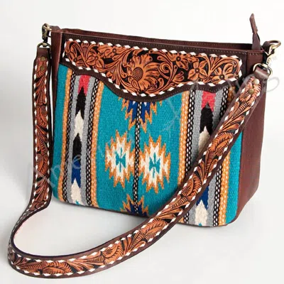 American Darling Women's Saddle Blanket Crossbody Messenger Bag In Teal In Blue