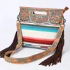 American Darling Women's Saddle Blanket Hand-tooled Leather Crossbody Bag In Brown/teal In Multi