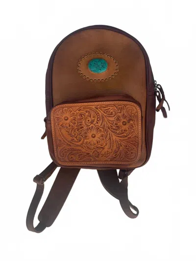 American Darling Women's Small Turquoise Stone Leather Backpack In Brown