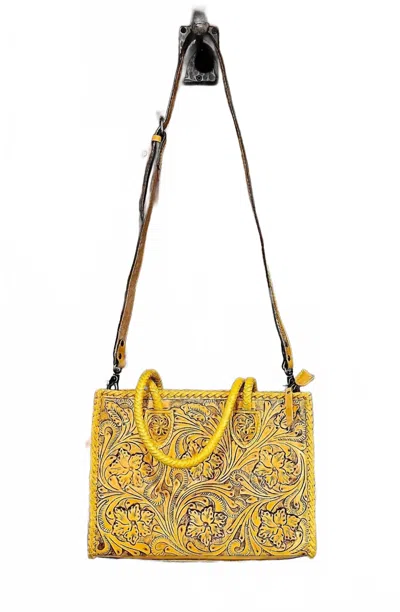 American Darling Women's Tooled Leather Bag In Mustard In Yellow
