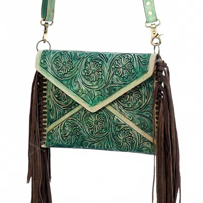 American Darling Women's Tooled Leather Envelope Purse In Green