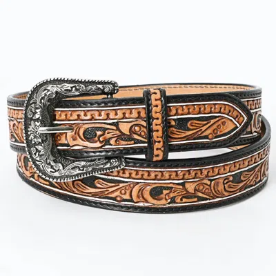 American Darling Women's Tooled Leather Western Belt In Black And Brown In Pattern