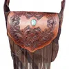American Darling Women's Turquoise Stone Leather Western Fringe Crossbody Bag In Dark Brown In Brown