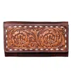 American Darling Whitley White Stitch Tri-fold Tooled Wallet In Brown