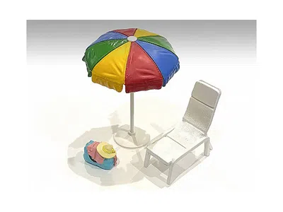 American Diorama Beach Girls Accessories (beach Chair And Beach Umbrella And Duffle Bag) For 1/18 Scale Models By Ame In Multi