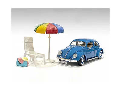 American Diorama Beach Girls Accessories (beach Chair And Beach Umbrella And Duffle Bag) For 1/24 Scale Models By Ame In Blue