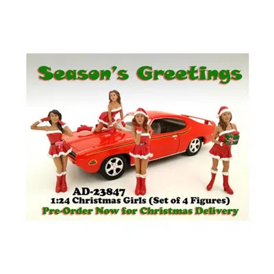 American Diorama Christmas Girls 4 Pieces Figure Set For 1-24 Scale Diecast Model Cars In Red