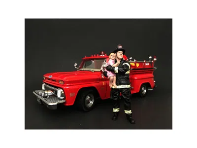 American Diorama Firefighter Saving Life With Baby Figurine / Figure For 1:18 Models By  In Red