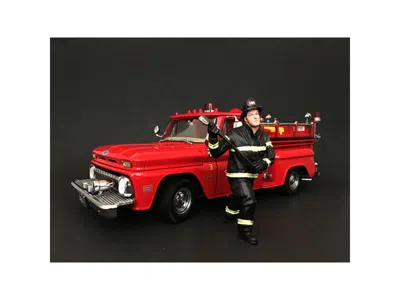 American Diorama Firefighter With Axe Figurine / Figure For 1:18 Models By  In Red