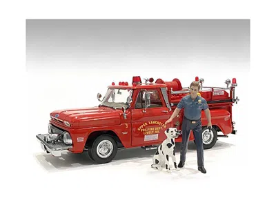 American Diorama Firefighters Fire Dog Training Figures (trainer And Dog) For 1/18 Scale Models By  In Red
