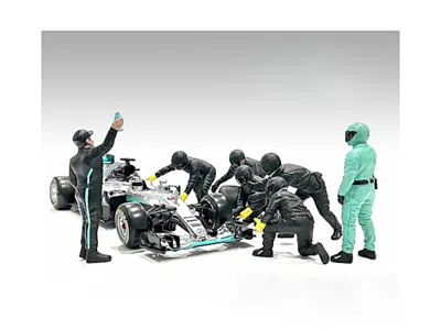 AMERICAN DIORAMA FORMULA ONE F1 PIT CREW 7 FIGURE SET TEAM BLACK RELEASE III FOR 1/18 SCALE MODELS BY AMERICAN DIORAM