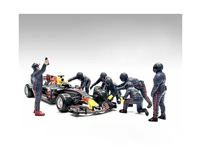 AMERICAN DIORAMA FORMULA ONE F1 PIT CREW 7 FIGURE SET TEAM BLUE RELEASE III FOR 1/18 SCALE MODELS BY AMERICAN DIORAMA