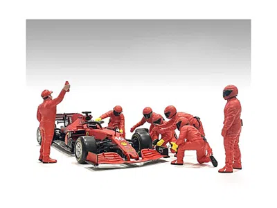 AMERICAN DIORAMA FORMULA ONE F1 PIT CREW 7 FIGURE SET TEAM RED RELEASE III FOR 1/43 SCALE MODELS BY AMERICAN DIORAMA
