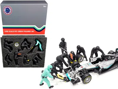 American Diorama Formula One F1 Pit Crew 7 Figurine Set Team Black For 1/18 Scale Models By  In Blue