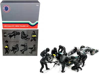 AMERICAN DIORAMA FORMULA ONE F1 PIT CREW 7 FIGURINE SET TEAM BLACK RELEASE II FOR 1/18 SCALE MODELS BY AMERICAN DIORA