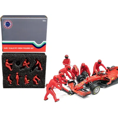 American Diorama Formula One F1 Pit Crew 7 Figurine Set Team Red For 1 By 43 Scale Models Car