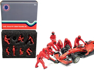AMERICAN DIORAMA FORMULA ONE F1 PIT CREW 7 FIGURINE SET TEAM RED FOR 1/43 SCALE MODELS BY AMERICAN DIORAMA