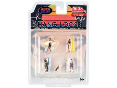 American Diorama Hang Loose 5 Piece Diecast Set (4 Surfer Figures And 1 Dog) Limited Edition To 4800 Pieces Worldwide In Multi