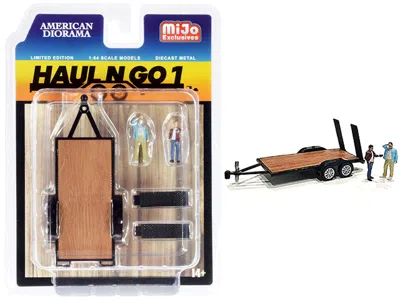 American Diorama Haul N Go 1 Trailer And 2 Figurines Diecast Set Of 3 Pieces For 1/64 Scale Models By American Dioram In Brown