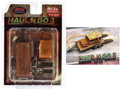 American Diorama Haul N Go 3 4 Piece Diecast Model Set (1 Flatbed Trailer 1 Abandoned Car 2 Ramps) Limited Edition To In Multi