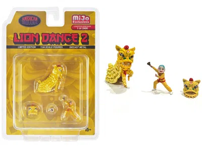 American Diorama Lion Dance 2 4 Piece Diecast Figure Set (1 Figures 1 Lion 2 Accessories) Limited Edition To 2400 Pie In Yellow