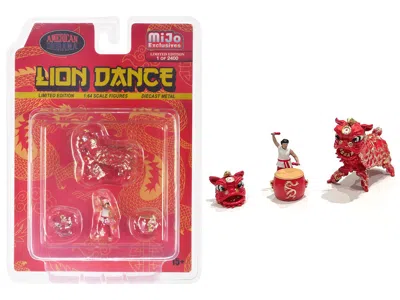 American Diorama Lion Dance 4 Piece Diecast Figure Set (1 Figures 1 Lion 2 Accessories) Limited Edition To 2400 Piece In Red