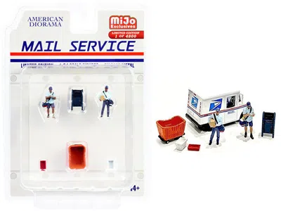 American Diorama Mail Service 6 Piece Diecast Set (2 Male Mail Carrier Figurines And 4 Accessories) Limited Edition T In White