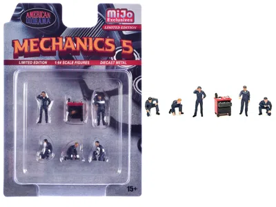 American Diorama Mechanics #5 6 Piece Diecast Figure Set (5 Figures 1 Tool Cabinet) Limited Edition For 1/64 Scale Mo