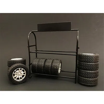 AMERICAN DIORAMA METAL TIRE RACK WITH RIMS & TIRES FOR 1 ISTO 24 DIECAST MODEL CAR