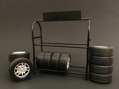 American Diorama Metal Tire Rack With Rims & Tires For 1 Isto 24 Diecast Model Car In Black