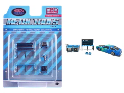 American Diorama Metal Tools Set A Blue Of 14 Pieces Limited Edition For 1/64 Scale Models By
