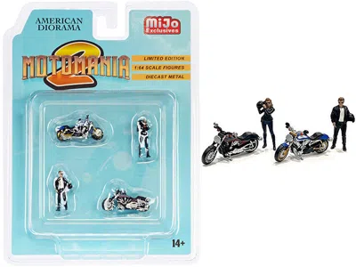 American Diorama Motomania 2 4 Piece Diecast Set 2 Figurines And 2 Motorcycles For 1/64 Models By  In Black
