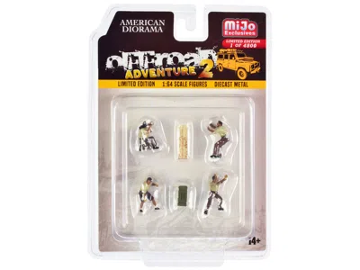 American Diorama Off-road Adventure 2 6 Piece Diecast Set (4 Male Figurines And 2 Accessories) Limited Edition To 480 In Multi