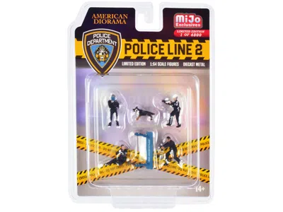 American Diorama Police Line 2 6 Piece Diecast Set (4 Police Figures 1 Dog Figure And 1 Accessory) Limited Edition To In Multi