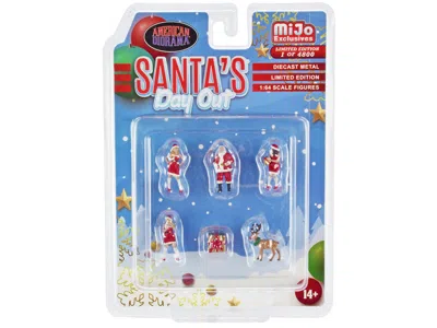 American Diorama Santa's Day Out 6 Piece Diecast Set (1 Man 2 Women 1 Reindeer 1 Present Figures And Accessories) Lim In Red